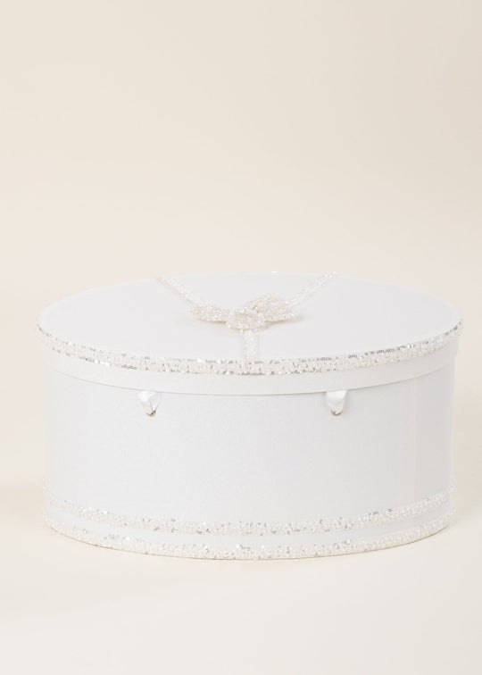 Olga Oval Ivory Pearl Chest with Beaded and Sequined Butterflies on Lid