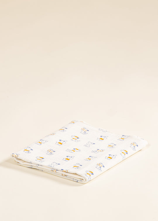 Scutec Textil Bebelusi din Muselina Crem Cu Imprimeu Catelusi AnneBebe