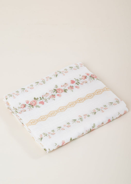 Scutec Muselina Crem Cu Imprimeu Floricele Roz AnneBebe