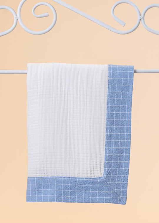 Baby Blanket Boys Muslin Cream With Blue Squares AnneBebe