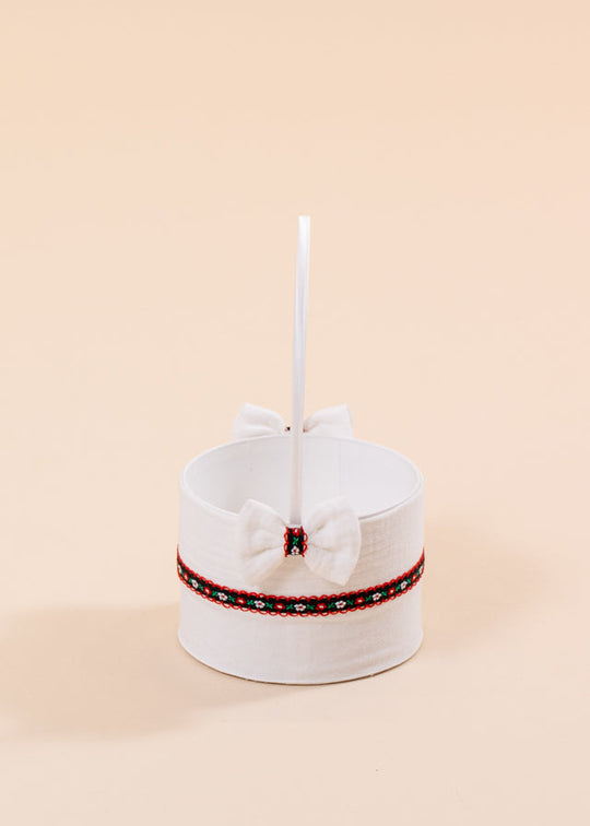 Cosulet Traditional Pentru  Cruciulite Muselina Crem Banda Flori AnneBebe