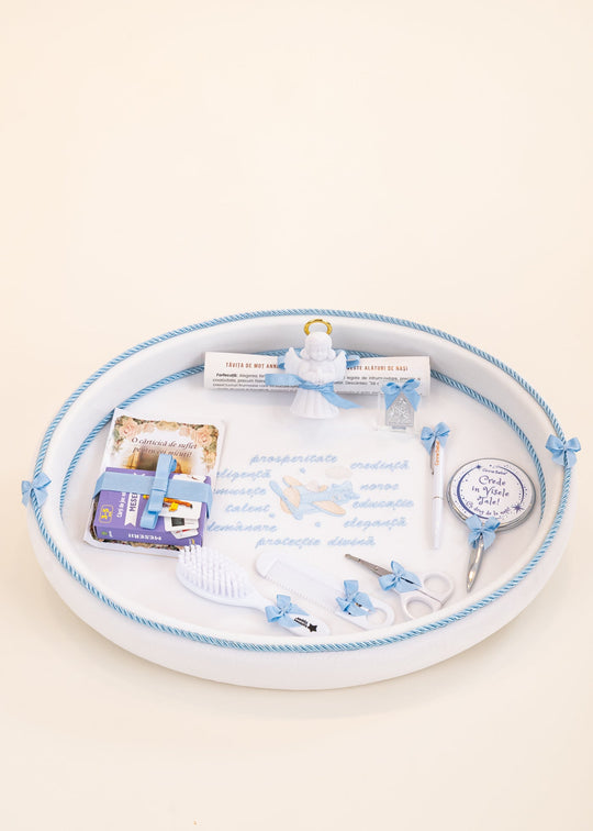 Tavita Mot Ivory Cu Avion Brodat+ Mesaj Cu Albastru Regal AnneBebe
