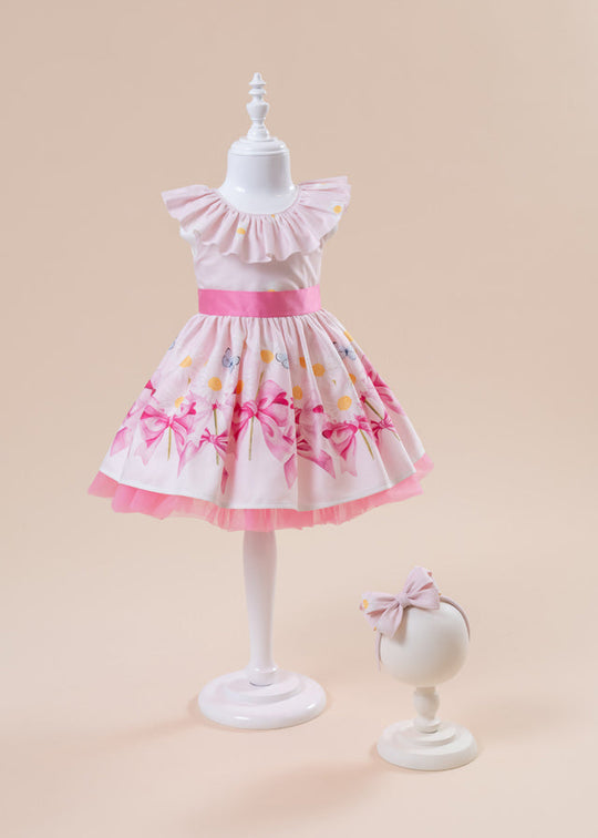 AnneBebe Pink Kamari Dress with Fluted Border 