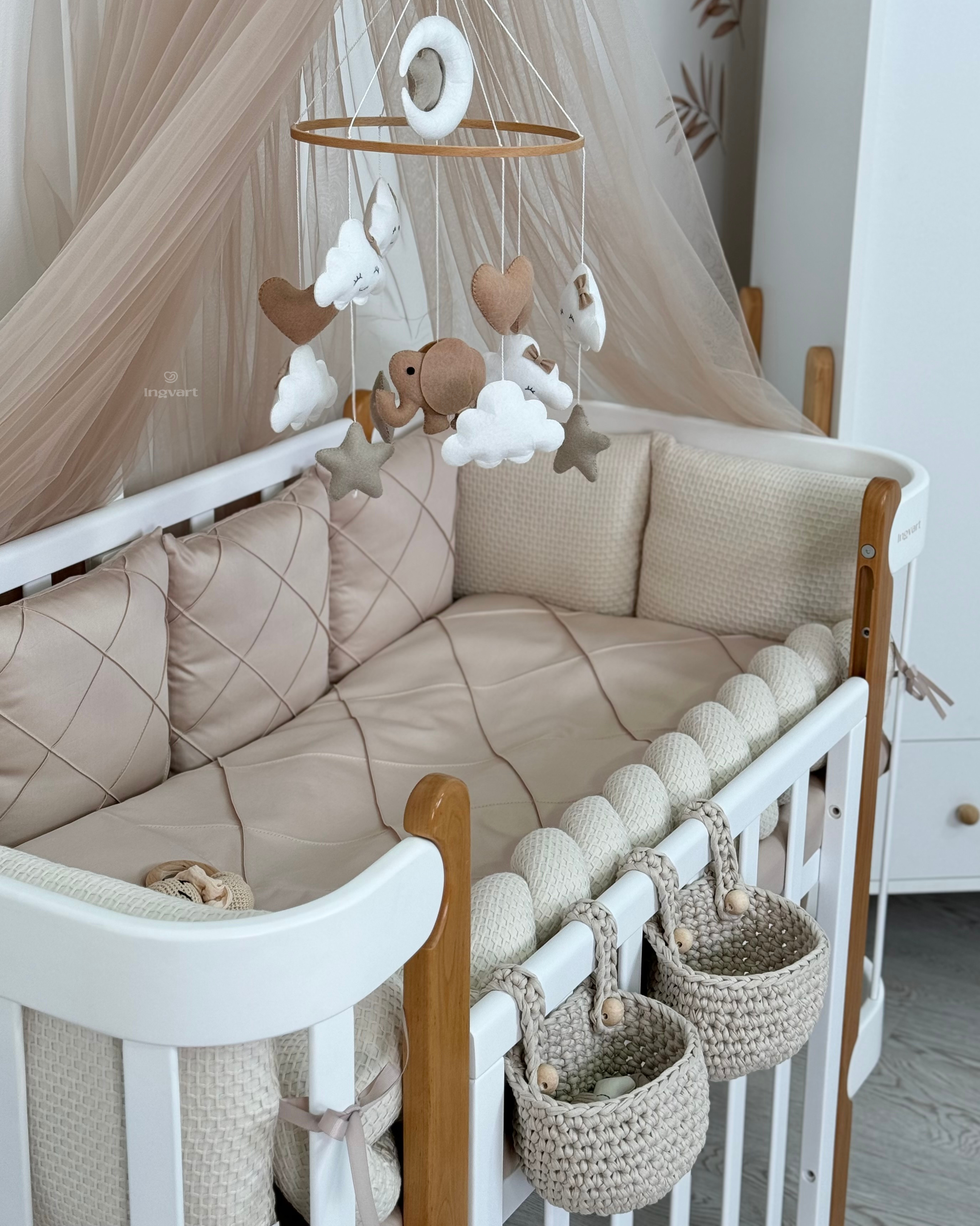 Crib Bedding Set 60x120 cm Satin Platinum Beige Ingvart