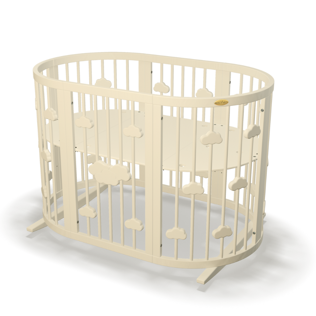 Smart Round-Oval Crib Evolutive Transformable Cosleeper 9in1 Alder Wood 72x72/120/168 INGVART 