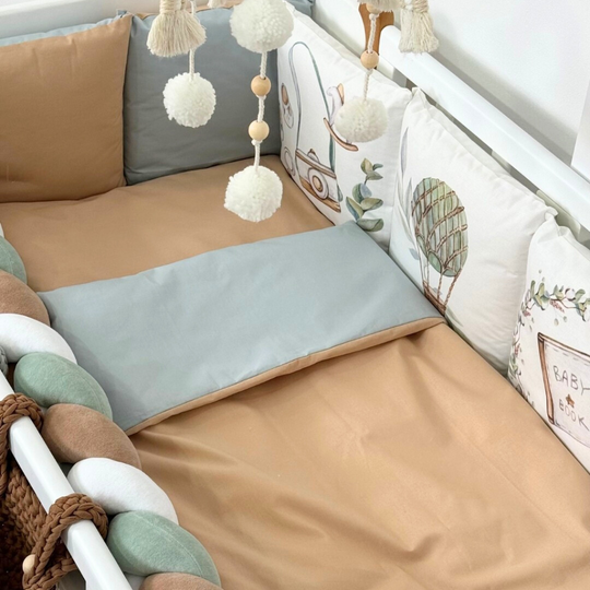 White Crib Bedding Set with Green Eucalyptus Leaves Print – 70x120 cm