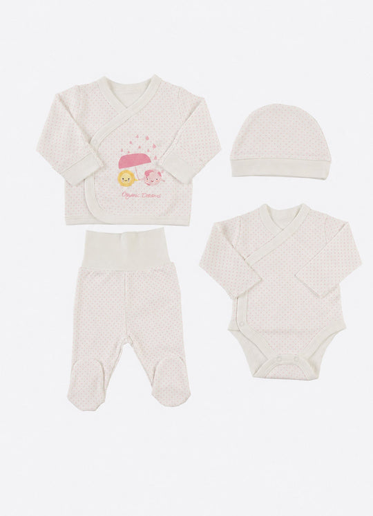 Set de 4 Piese „New Dreams” din Bumbac Roz pentru Nou-Nascuti Prematuri S61096 – KitiKate