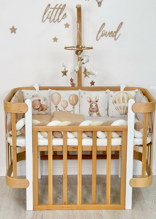 Set Protectii si Lenjerie Patut 7 Piese Imprimeu Animalute Bej Crem adaptiv 6744601 Ingvart