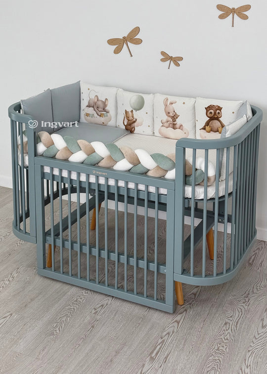 Set Protectie si Lenjerie Pătuț 7 Piese Baloane si Oite Verde Mentă 6744601 Ingvart