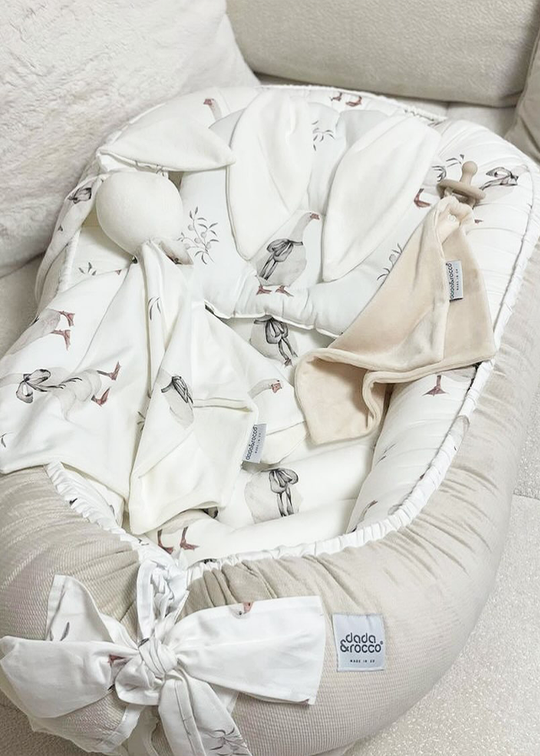 Baby Nest Beige With Birds Antiallergic Cotton DORA 1010-1001 Dada&amp;Rocco