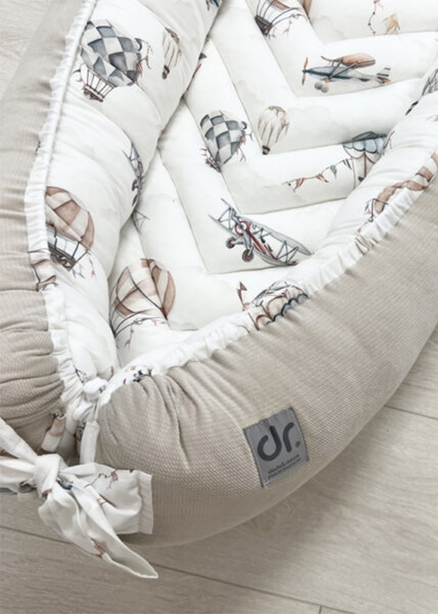 Baby Nest Beige Flying Rocco with Airplanes Antiallergic Cotton Velvet 1010-1004 Dada&amp;Rocco