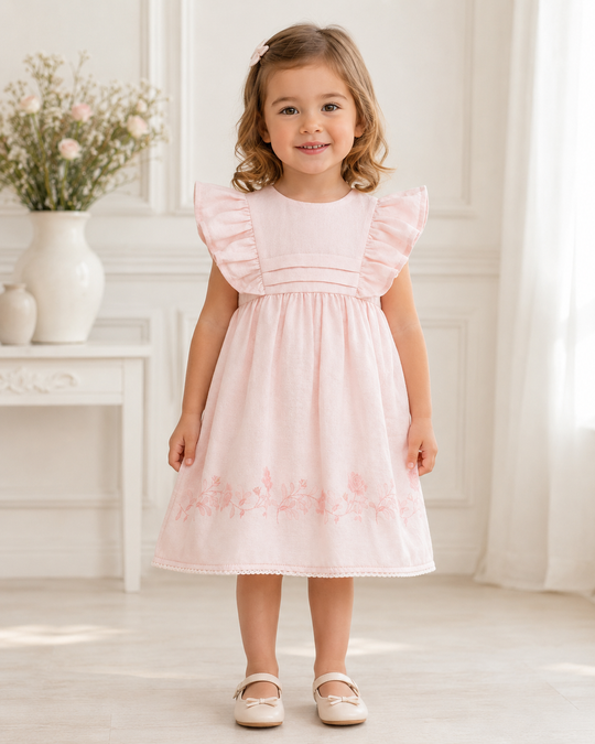 Rochie Roz din Bumbac cu Keten Mini Lady ELB2431 Mell Sweet Baby