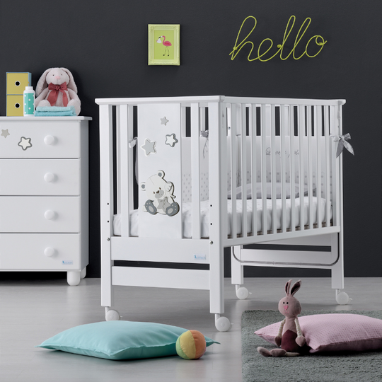 Дитяче ліжечко для спільного спального місця Dido White &amp; Grey з матрацом у комплекті та антирефлюксною опорою з італійського буку 