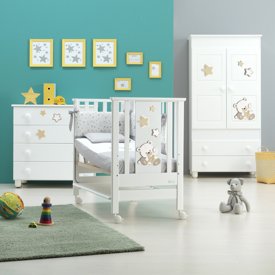 Patut Co-Sleeper Atasabil Contact Dido Alb & Havana cu saltea inclusa si suport Antireflux Lemn Fag Italia