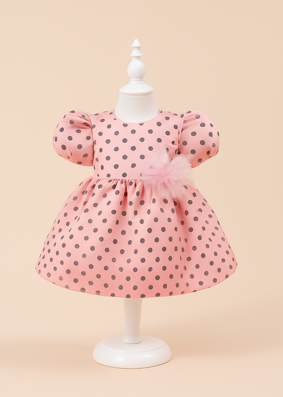 Elegant Pink Silk Dress with Black Polka Dots AnneBebe