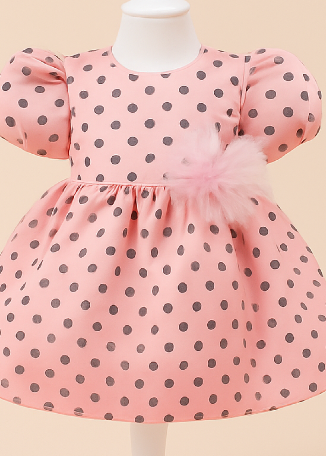 Elegant Pink Silk Dress with Black Polka Dots AnneBebe