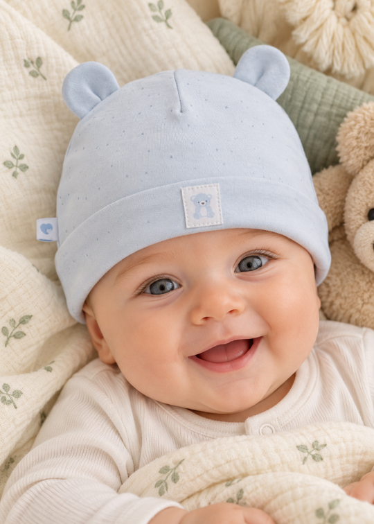 Caciulita din Bumbac Bleu cu Urechiuse pentru Baieti SPE2638 – Mell Sweet Baby