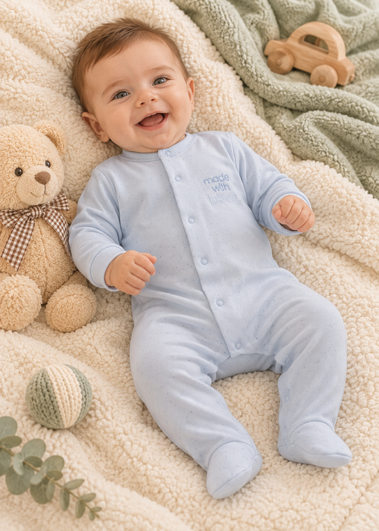 Salopeta Bleu cu Botosei si Inscriptie Brodata pentru Baieti TE2634 – Mell Sweet Baby