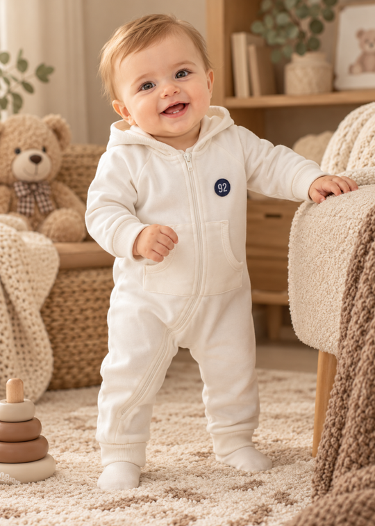 Salopeta Crem cu Gluga, Buzunar si Fermoar pentru Baieti TE2595 – Mell Sweet Baby