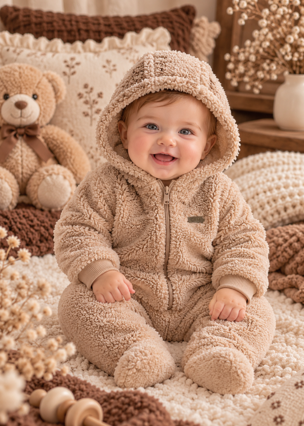 Combinezon din Blanita Sherpa Maro cu Gluga si Fermoar pentru Fetite TK2707 – Mell Sweet Baby