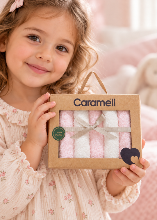 Set 5 Batiste din Prosop Roz si Albe in Cutie pentru Bebelusi MND9605 – Mell Sweet Baby
