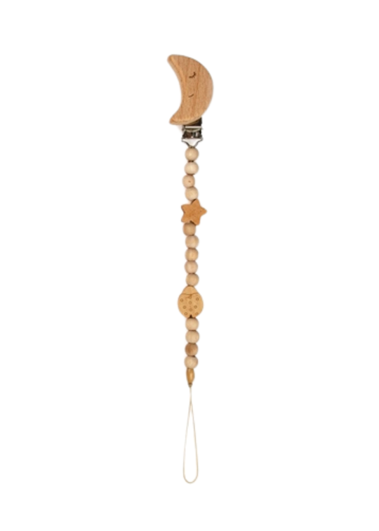 Organic Wooden Pacifier Holder with Crescent Moon CSYA1000 Baby Cosy