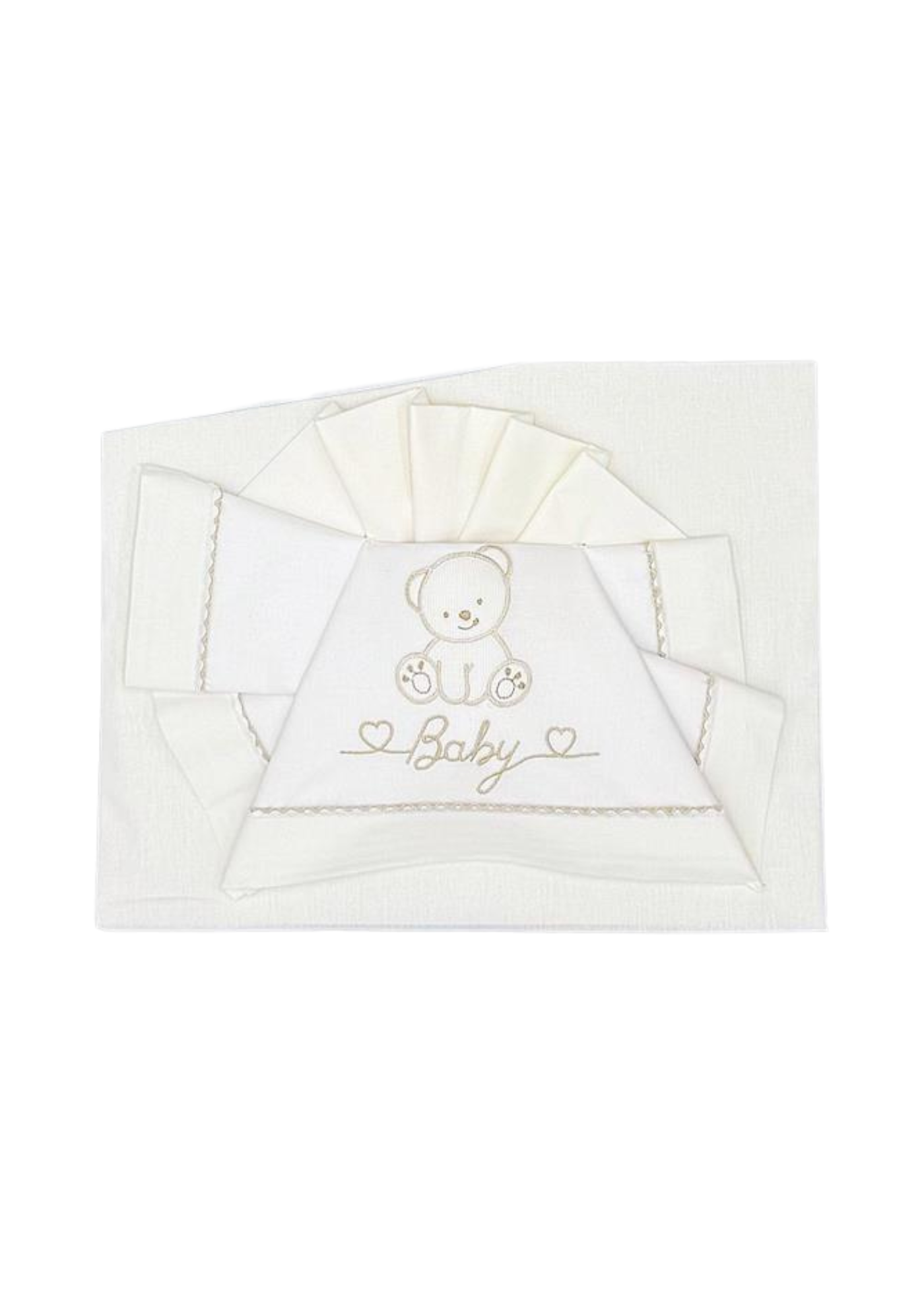 Set Lenjerie Patut 3 Piese Alb-Crem cu Baby Ursulet D08 Andy&Helen