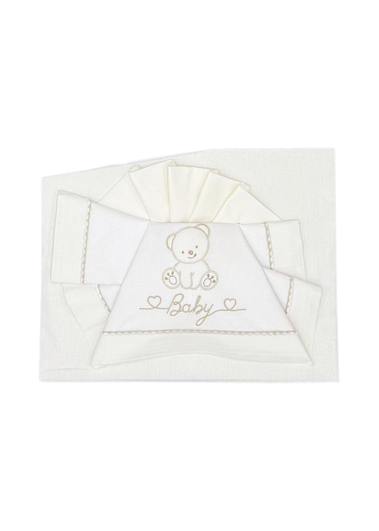 Set Lenjerie Patut 3 Piese Alb-Crem cu Baby Ursulet D08 Andy&Helen