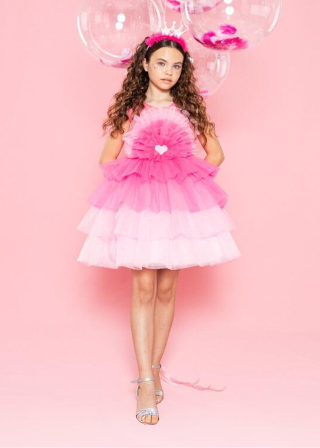 Rochita Barbie Fete - Roz din Tull cu Volane pe Bust si Inima in Talie 2718 Mon Princess - Camera Bebelusului