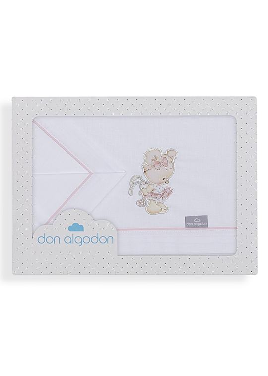 Set Lenjerie Patut 3 Piese Alb-Roz cu Imprimeu Fetita D3239 Interbaby