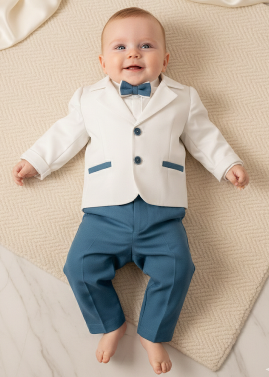 Daniel Suit Cream Jacket with Navy Blue Trousers and Welt Pockets AnneBebe