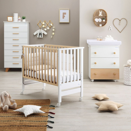 Економічне ліжко для спільного сну, яке прикріплюється білим і природним контактом, з матрацом у комплекті та антирефлюксною підтримкою з італійського букового дерева