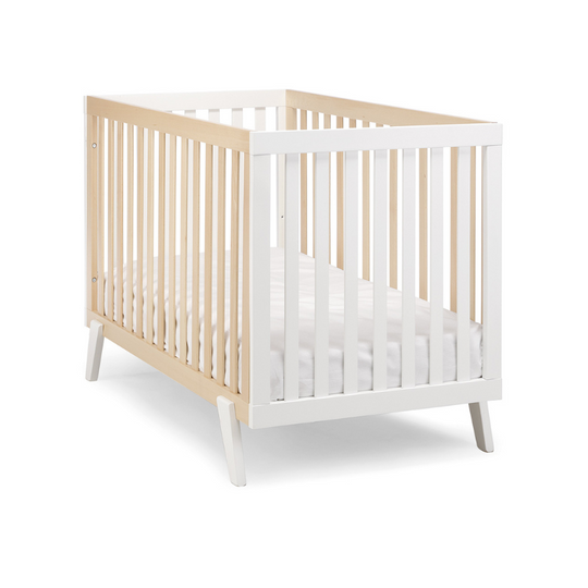 American Beech Wood Baby Cot Scandinavian Style White &amp; Natural 