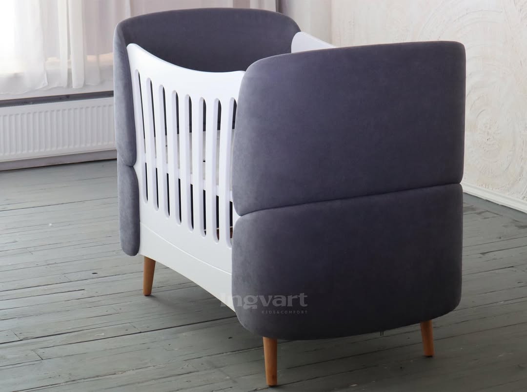 Premium Oval Convertible Crib 6 in 1 Fly White with Padded Velvet Headboards Ingvart 