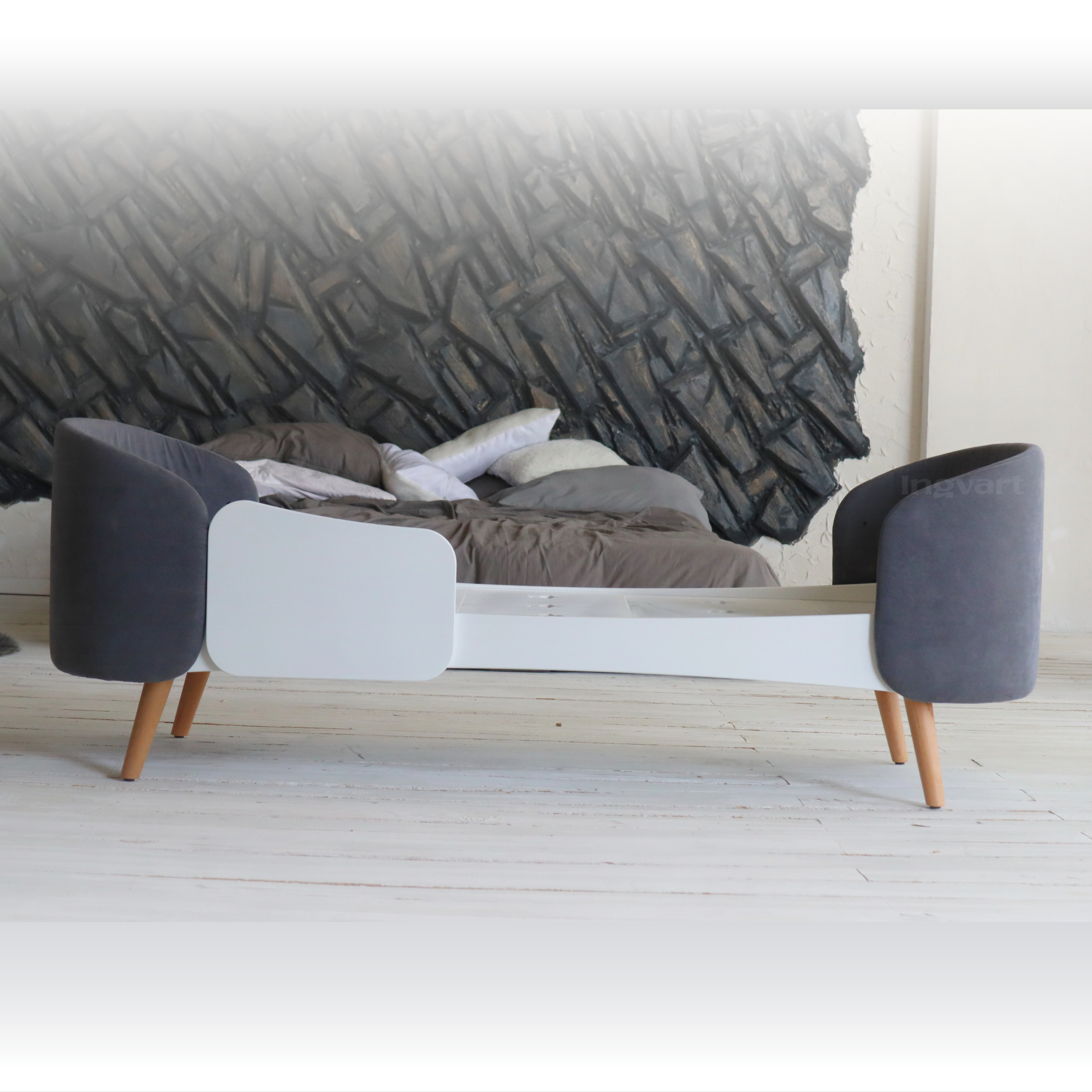 Premium Oval Convertible Crib 6 in 1 Fly White with Padded Velvet Headboards Ingvart 