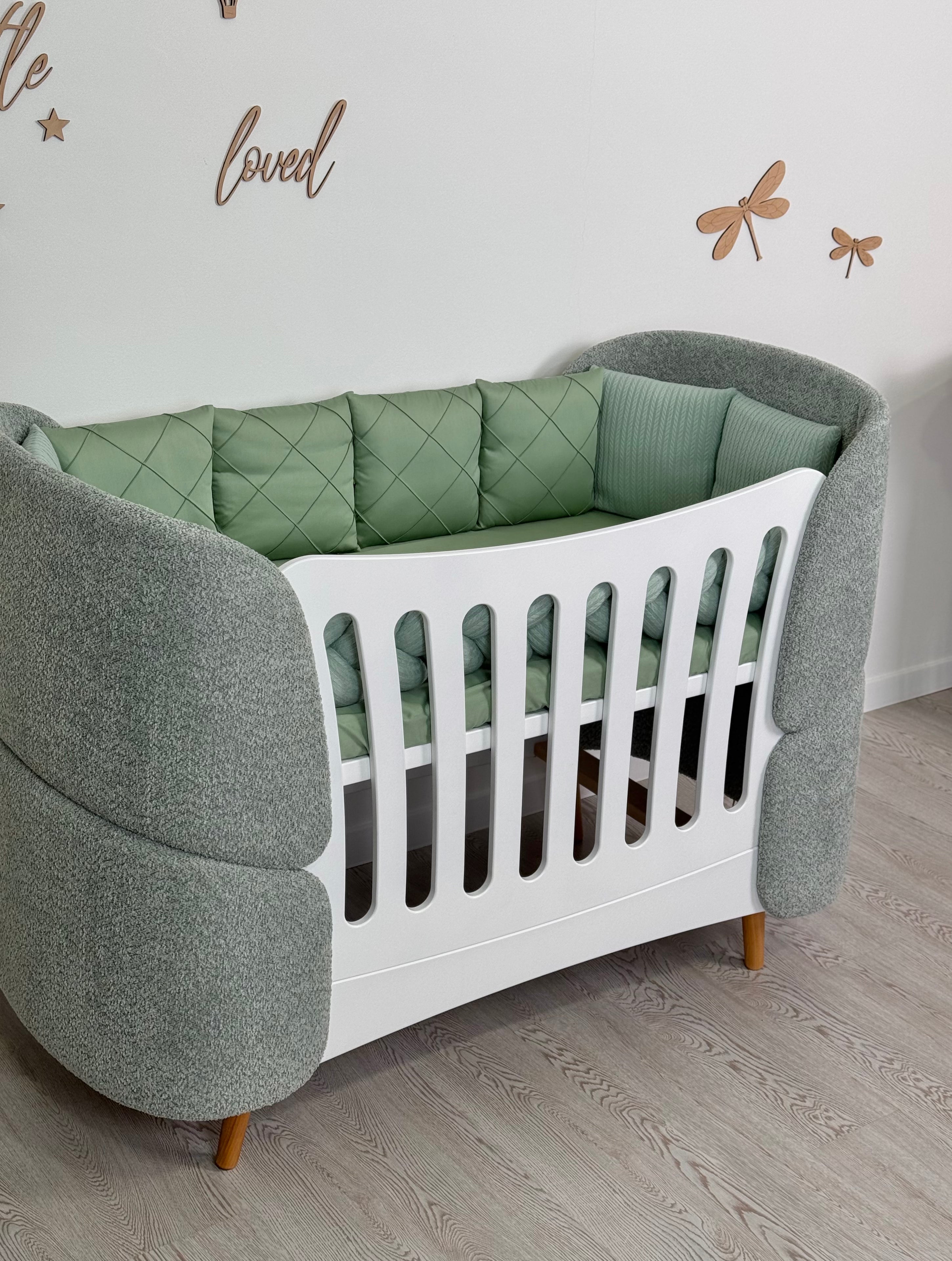 Premium Oval Convertible Crib Fly Bunny White Curly Design Quilted Fabric Loops 0-8 Years INGVART 