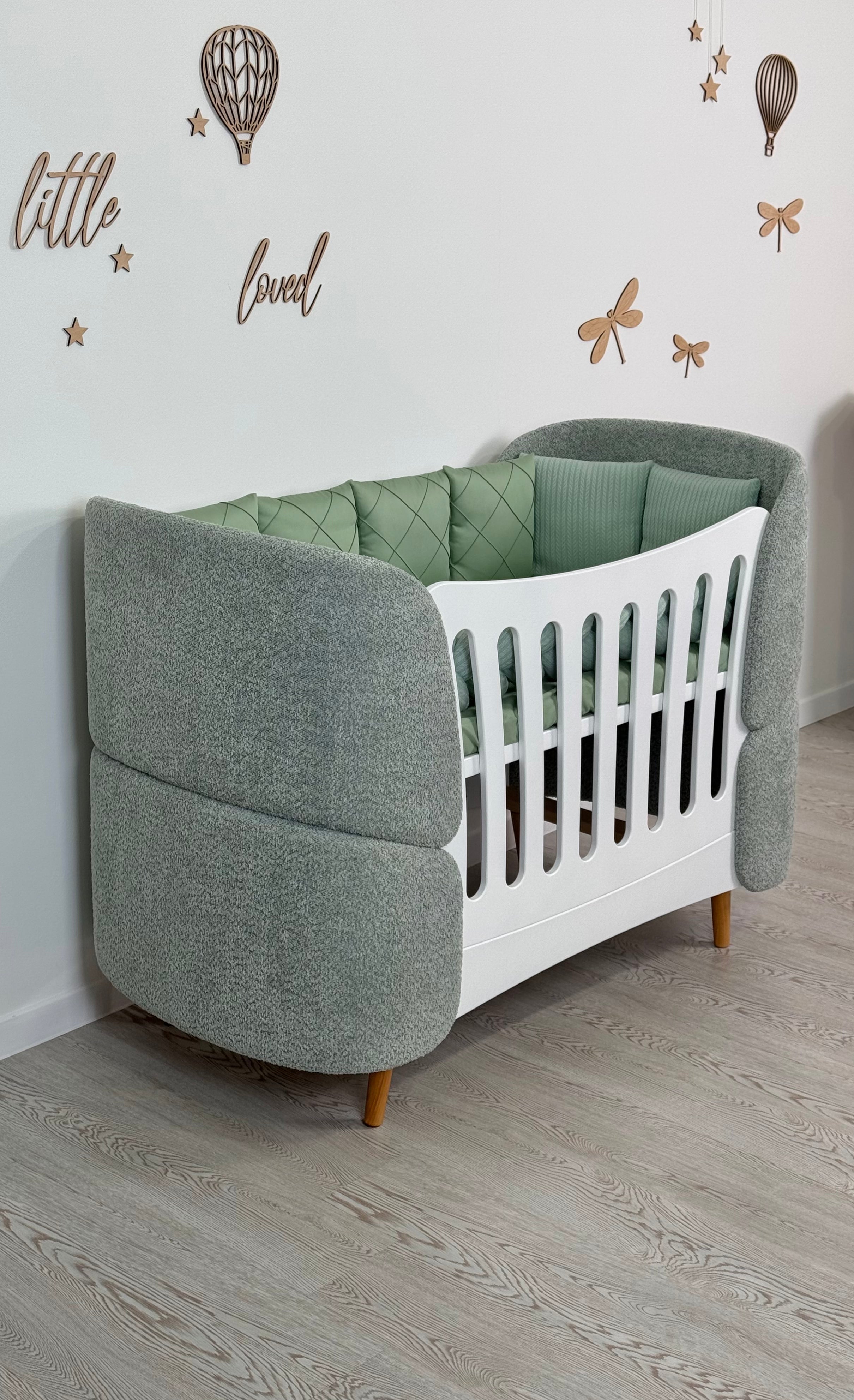 Premium Oval Convertible Crib Fly Bunny White Curly Design Quilted Fabric Loops 0-8 Years INGVART 