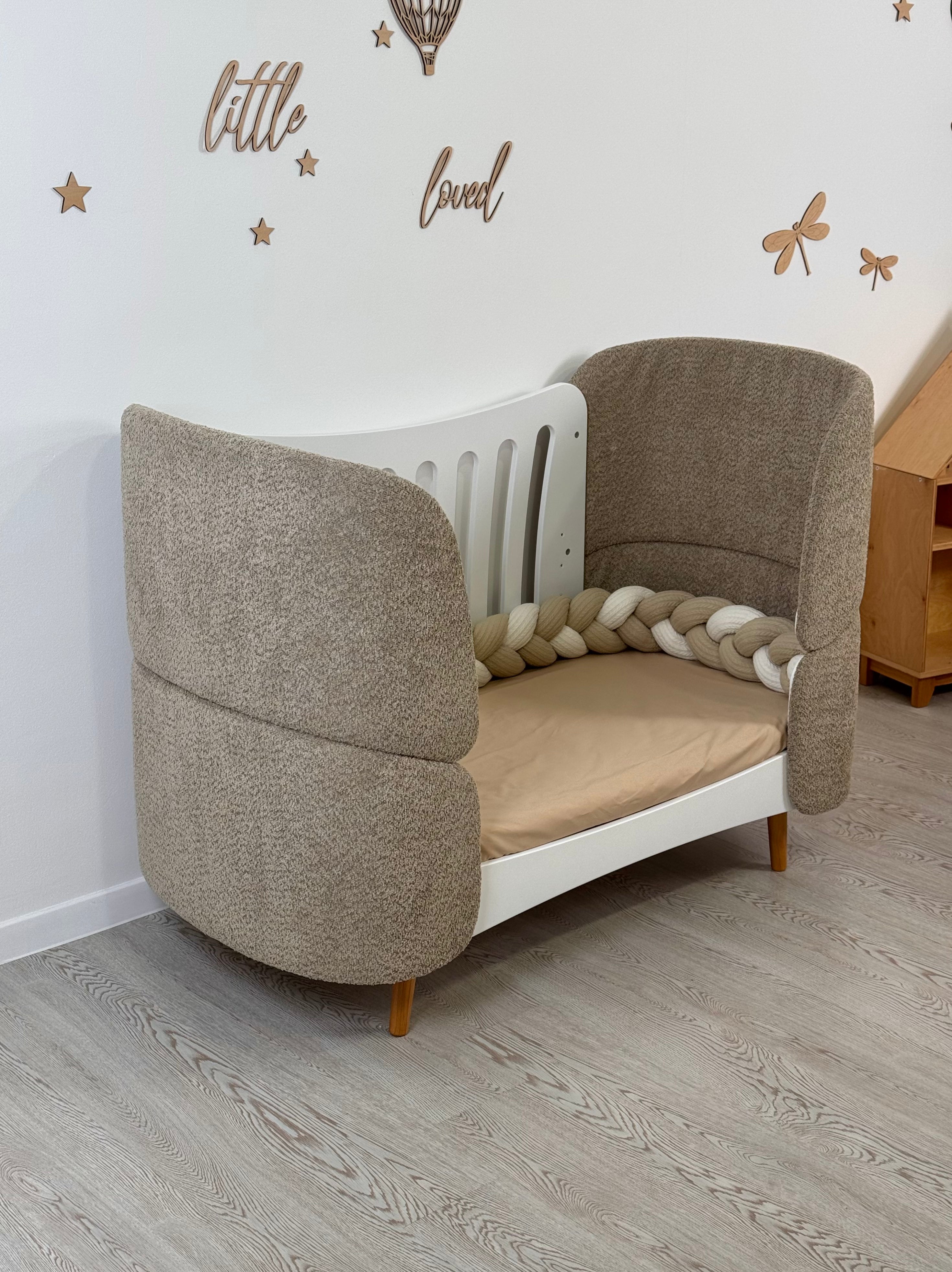 Premium Oval Convertible Crib Fly Bunny White Curly Design Quilted Fabric Loops 0-8 Years INGVART 