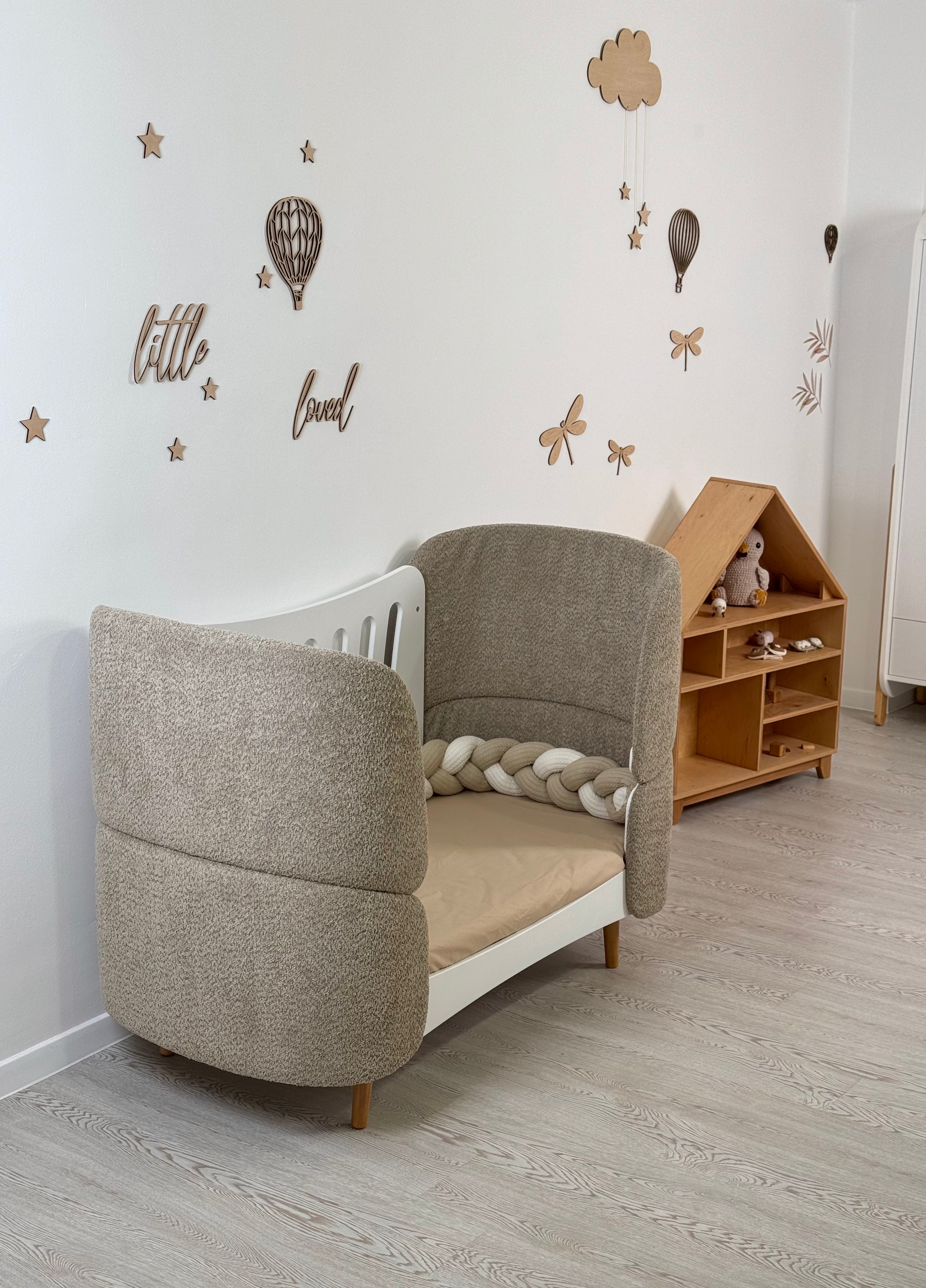 Premium Oval Convertible Crib Fly Bunny White Curly Design Quilted Fabric Loops 0-8 Years INGVART 