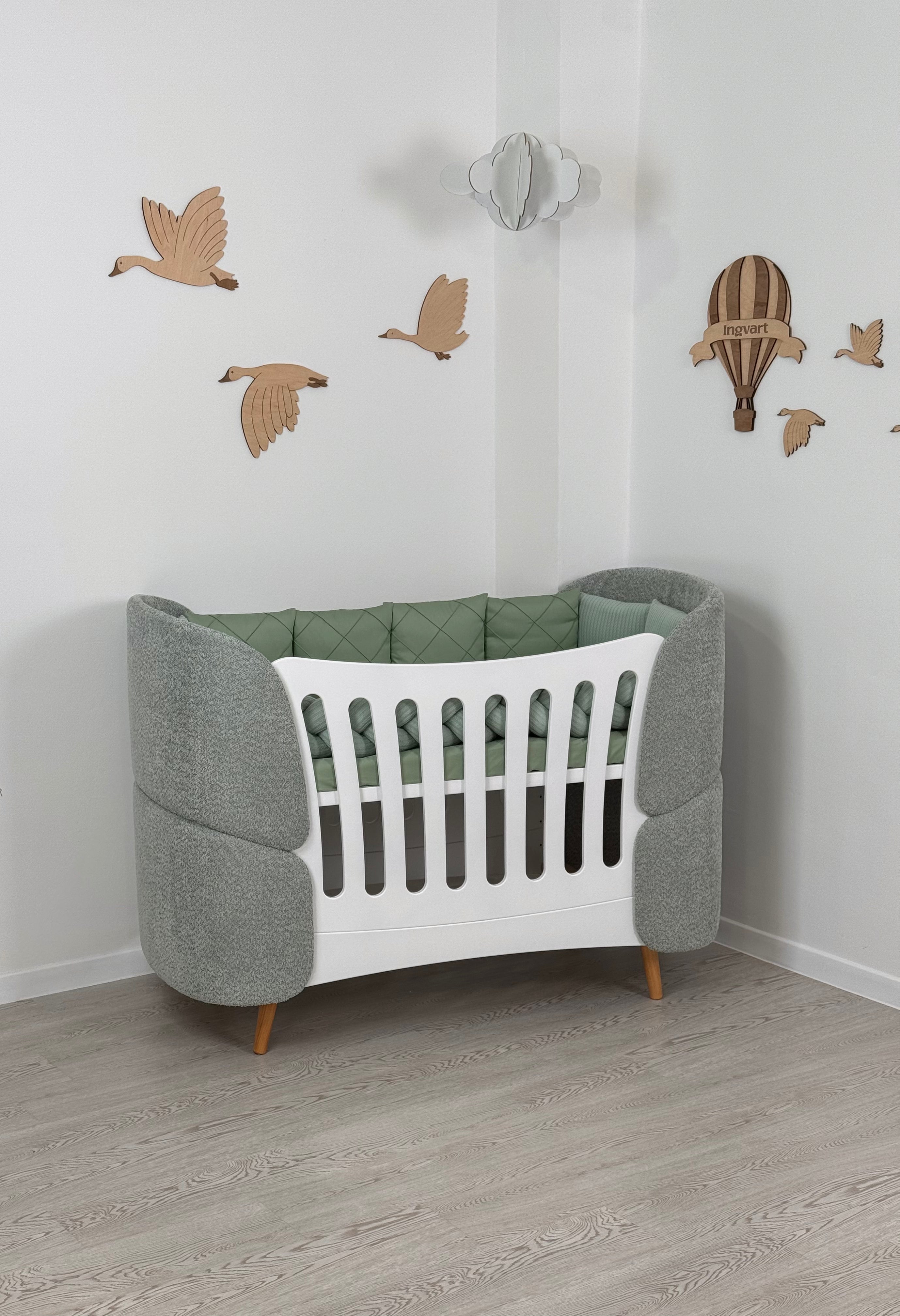 Premium Oval Convertible Crib Fly Bunny White Curly Design Quilted Fabric Loops 0-8 Years INGVART 