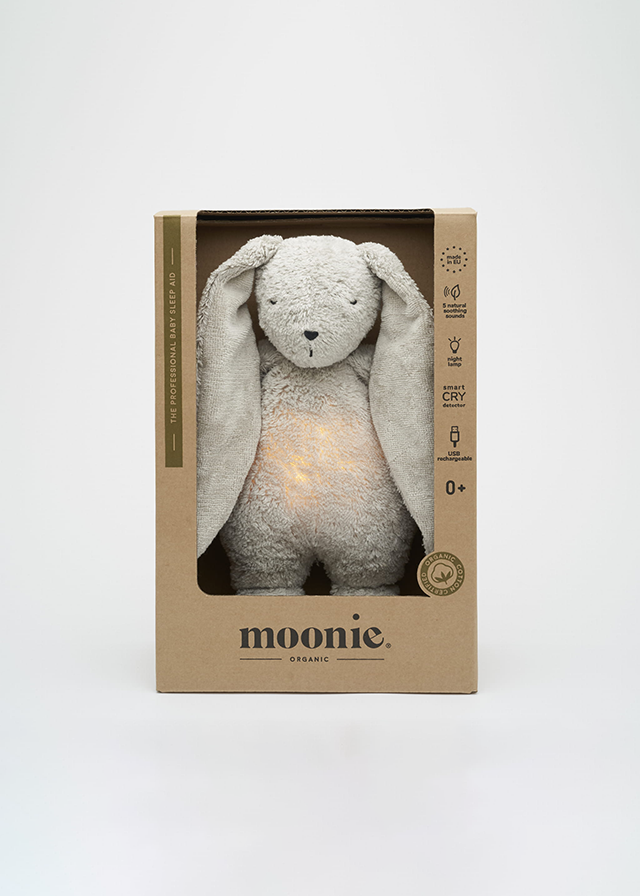 Baby Bunny Musical Toy with Built-in Night Light Gray Moonie