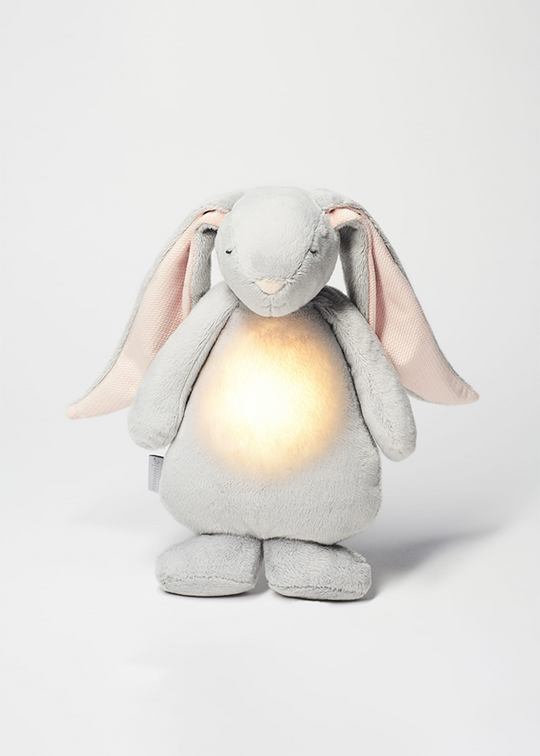 Iepuras Bebe Jucarie Muzicala cu Lampa de Veghe Incorporata Gri cu Roz Moonie 2.0