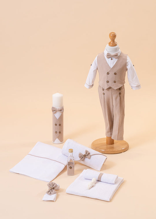 Claudiu Baptism Set 3 Pieces, Costume, Suit and Candle Personalized AnneBebe