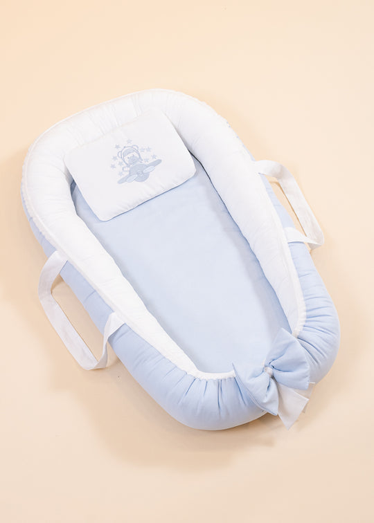 Babynest Cocos Boys Cotton Blue With White Embroidered Airplane Pillow Annebebe