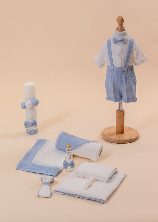 David Baptism Set 3 Pieces Suit, Trunk and Candle Personalized Baptism AnneBebe