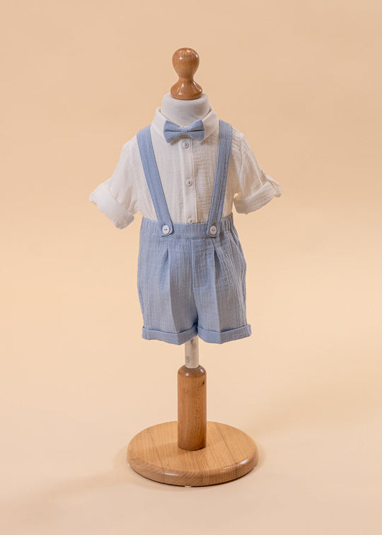 Costum David Muselina Camasa Crem Pantalon Bleu AnneBebe