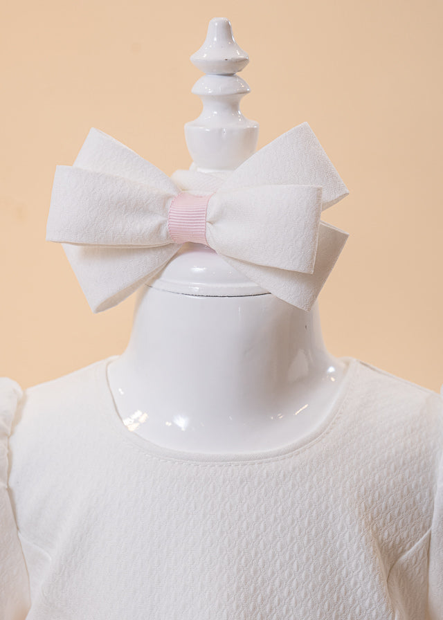 Simona Cream Dress Pink Bows With Gold Border