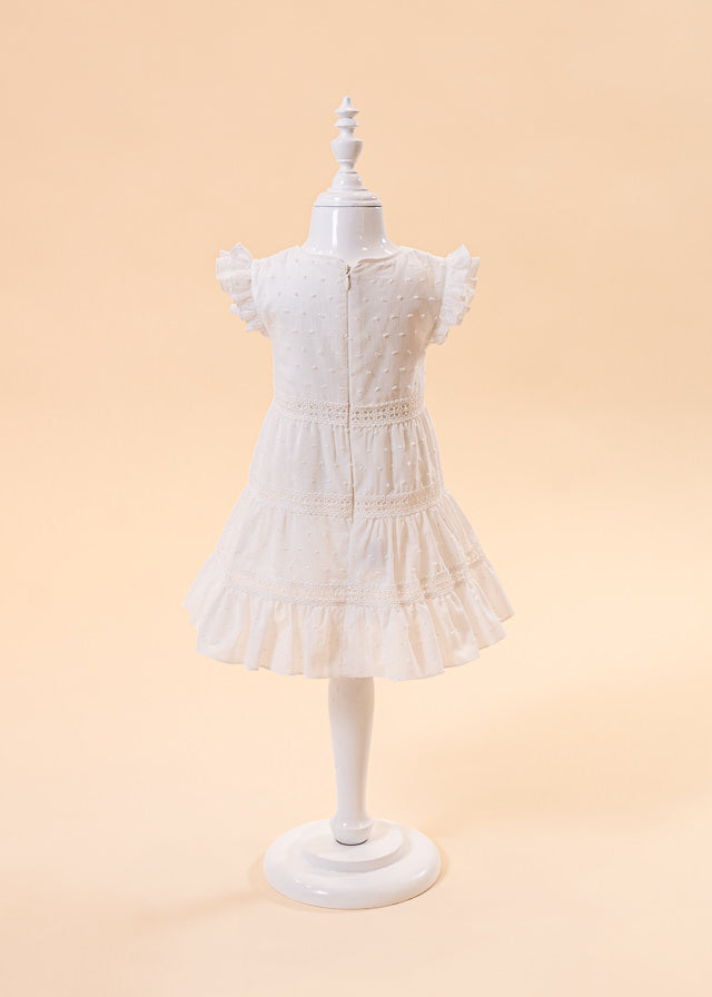 AnneBebe Elegant Cream Dress with Three Ruffles