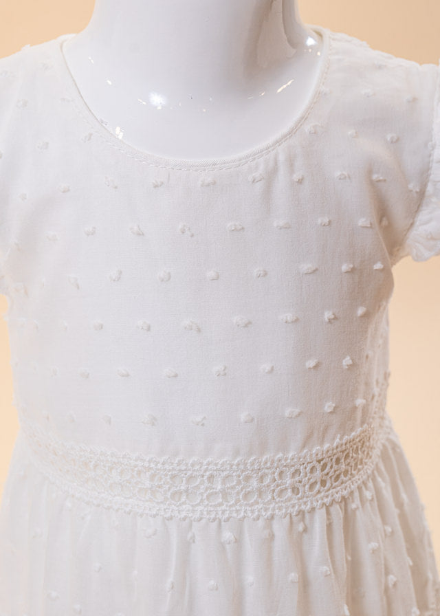 AnneBebe Elegant Cream Dress with Three Ruffles