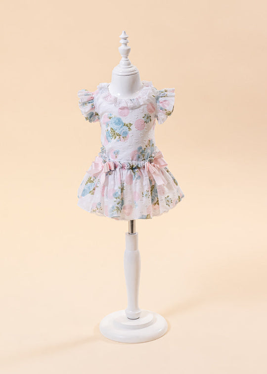 Blouse and Skirt Panty Set With Pink Flowers Casual Girls AnneBebe